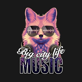 Big city life music fox DJ sunglasses digital pixel design T-Shirt