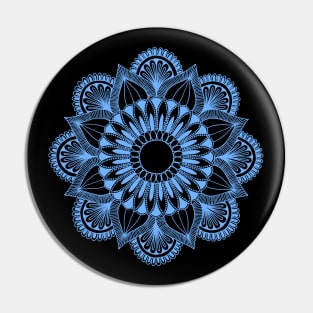 Flower Mandala (light blue on black) Pin