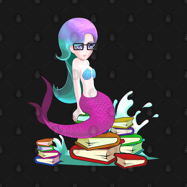 Beautiful Chibi Anime Mermaid Book Lover by TheBeardComic