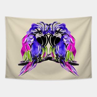 Neon love parrots Tapestry