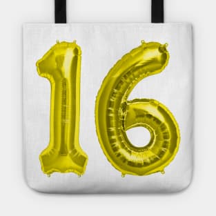 Yellow Gold 16th Birthday Metallic Helium Balloons Numbers Tote