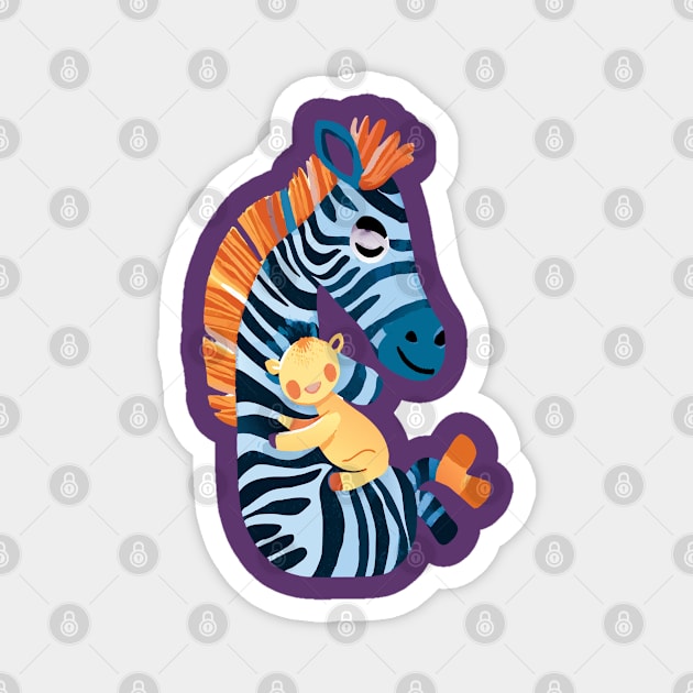 Funny Zebra with Baby Zebra Magnet by KDCreativeDesign