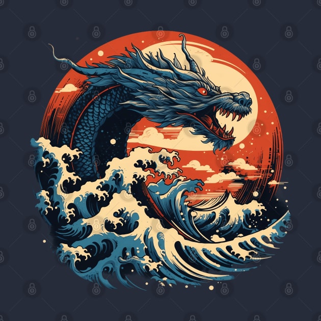 Dragon Rising from Ocean Wave by origato