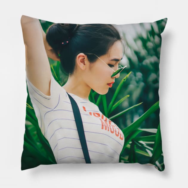 Korean music album cover with a girl "listen to me" Pillow by BTSKingdom