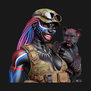 Woman Warrior Panther with Cub by focusln T-Shirt