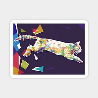 Cat Jumping Colorful Background Magnet