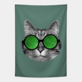 Green glasses cat Tapestry