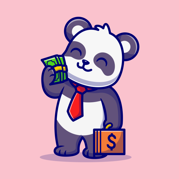 Cute Panda Employee With Salary Cartoon Cute Panda Employee With