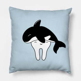 Cute Molar with Orca (Killer Whale) hat illustration - for Dentists, Hygienists, Dental Assistants, Dental Students and anyone who loves teeth by Happimola Pillow