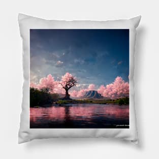 Japanese Sakura Cherry Blossom Trees Landscape #5 Pillow