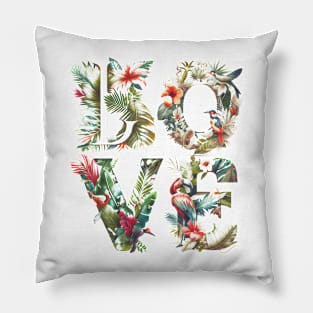 Love, Tropical Flowers Pillow