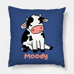 Moody a cute little funny cartoon cow Pillow