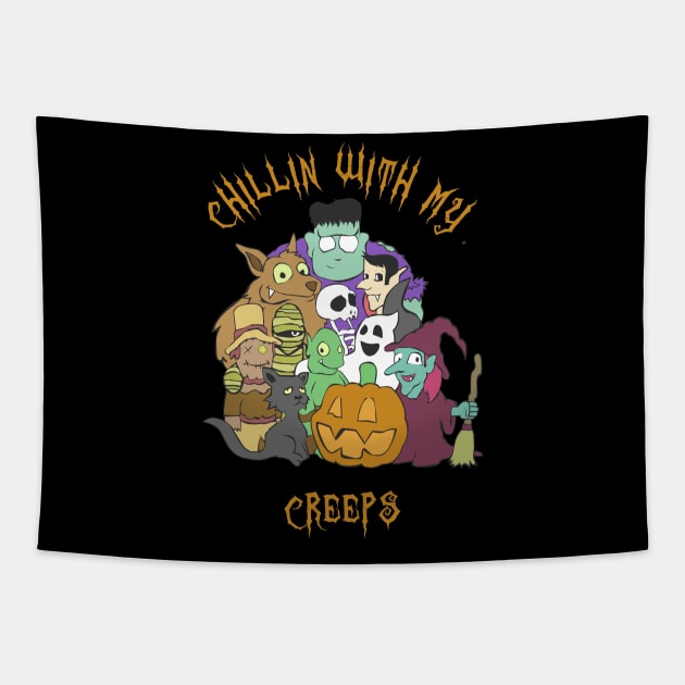 Chillin With My Creeps Halloween Costume Party T-shirt Tapestry by JDaneStore