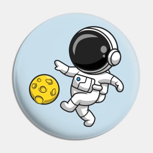 Cute Astronaut Playing Soccer Moon Cartoon Pin