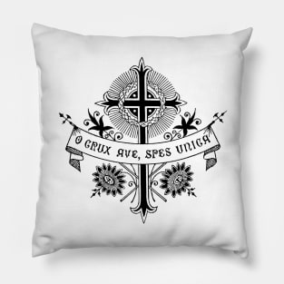 Cross - O Crux Ave, Spes Unica - Black - White Bkg Pillow