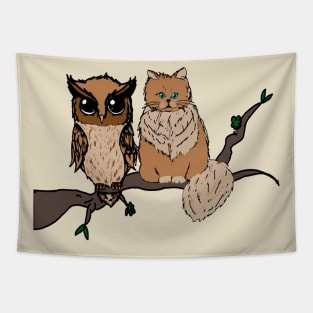 Owl and cat Tapestry