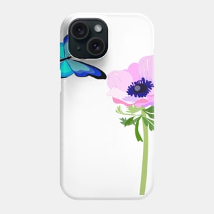 Blue butterfly and pink anemone flower Phone Case