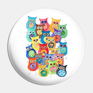 Colourful Multi Owls Painting Pin