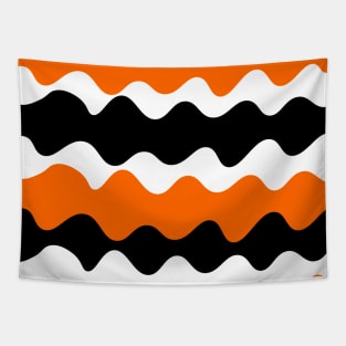 Orange, black and white horizontal waves pattern Tapestry