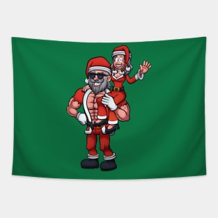 Strong Santa Claus Lifting Mrs Claus Tapestry