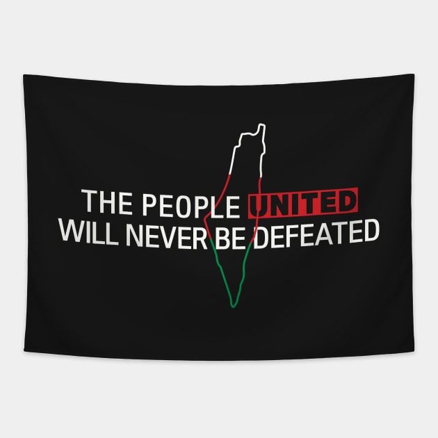 Free Palestine The People United Will Never Be Defeated -wht Tapestry by QualiTshirt