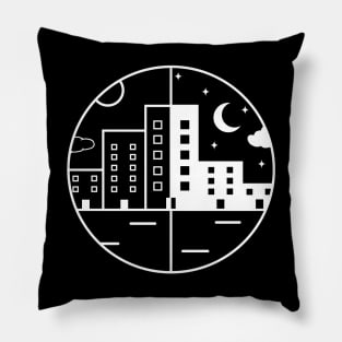 Split City Buildings Day and Night (Line Art Collection) Pillow