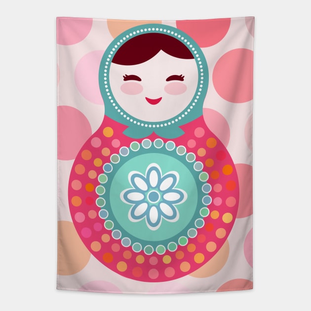 Russian dolls matryoshka (polka dot) Tapestry by EkaterinaP