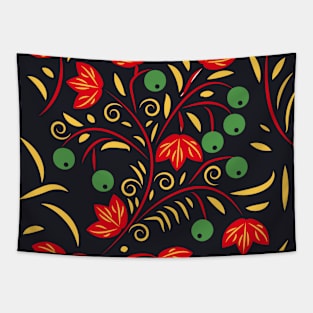 pattern with flowers and leaves hohloma style Tapestry