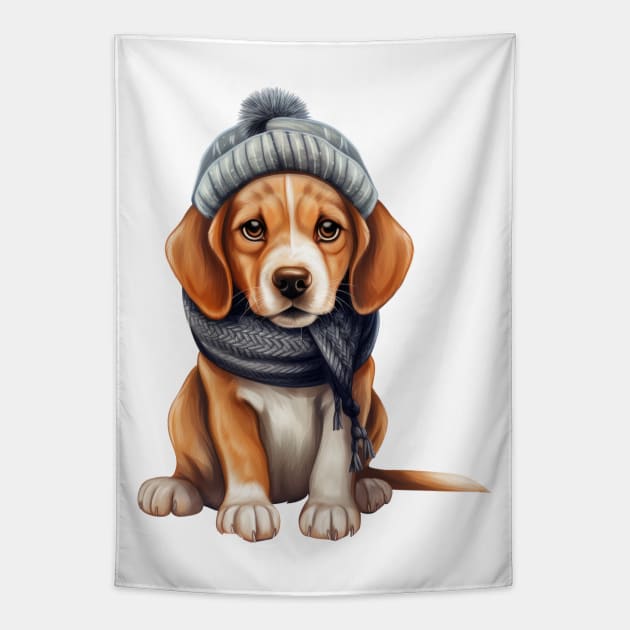 Winter Beagle Dog Tapestry by Chromatic Fusion Studio