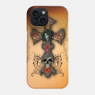 Fantasy cross with skull and roses Phone Case