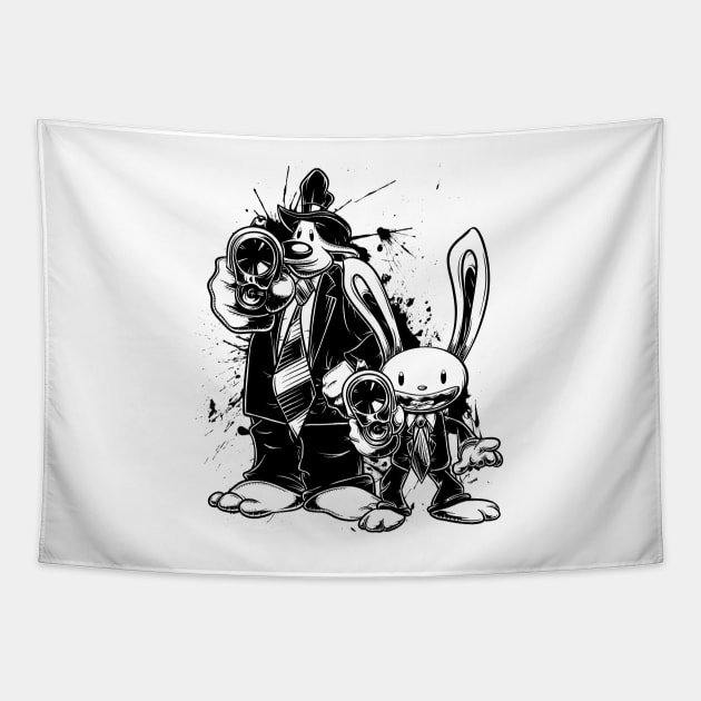 Sam & Max X Pulp Fiction (black) Tapestry by crula