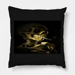 Skull of a Skeleton with Burning Cigarette (Vincent van Gogh) Remake Pillow