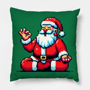 Retro 8-Bit Santa Yoga - Vintage Christmas Fitness Design Pillow