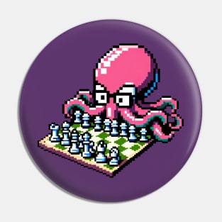 Pixel Chess Octopus: Retro 8-Bit Board Game Art Pin