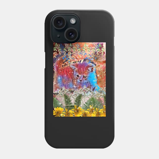 Cute playful kitty in flower garden Phone Case by FineArtMaster