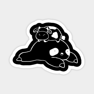 Sloth and Little Cow Black and White Line Magnet