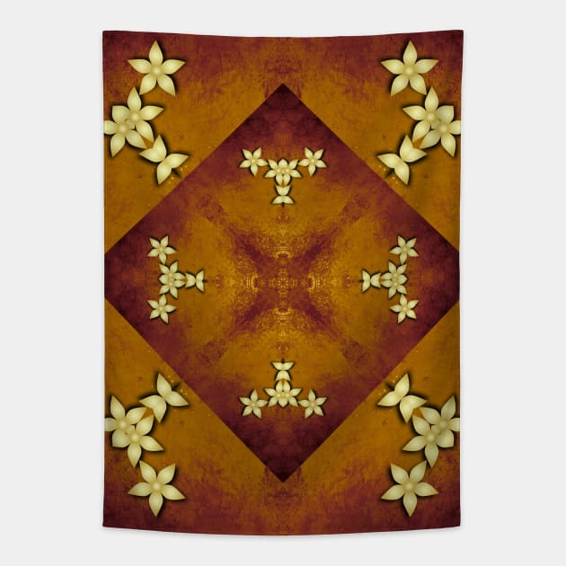 Gold flowers on copper mandala Tapestry by hereswendy