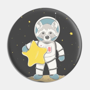 Lovely cute raccoon astronaut hold the star Pin