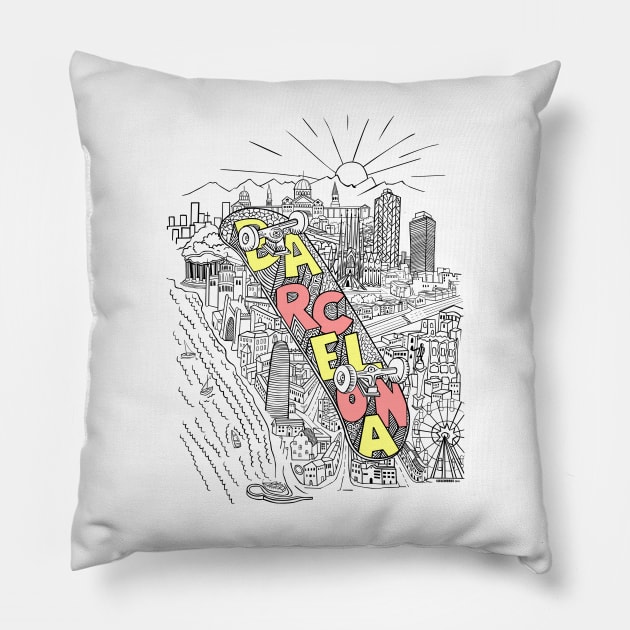 Barcelona Skateboard Pillow by Siegeworks