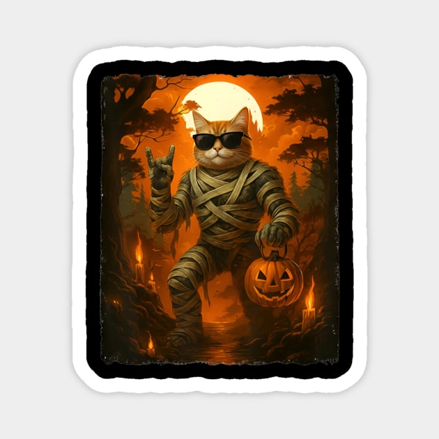 Funny Jack O lantern Mummy Cat Halloween Costumes Mens Magnet by SAMY