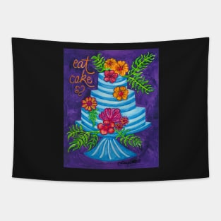 Eat Blue Striped Cake Tapestry