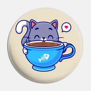 Cute Cat Drink Coffee Cartoon Pin