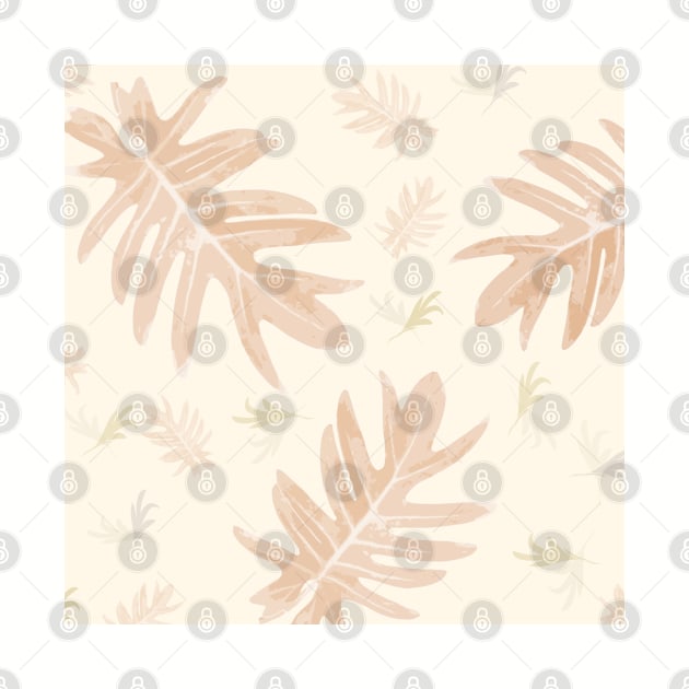 Autumn fall tan brown on cream tropical palm leaves by PrintedDreams