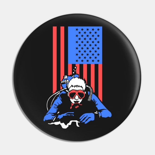 SCUBA DIVING: US Flag Scuba Diving scuba diver t shirt gift Pin by woormle