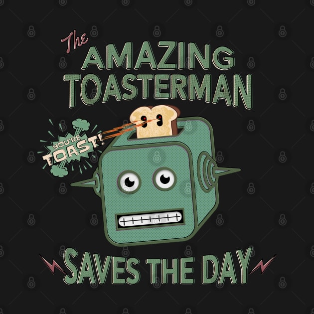 The Amazing Toasterman Saves the Day Funny Halftone Robot Toaster by SunGraphicsLab