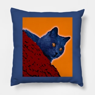 Blue Cat in Tree Pillow