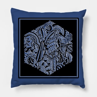 Hexagon Tangle in Black and Blue with White Highlights Pillow