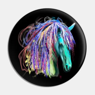 Colorful Rainbow Tribal Horse Head Art Design Pin