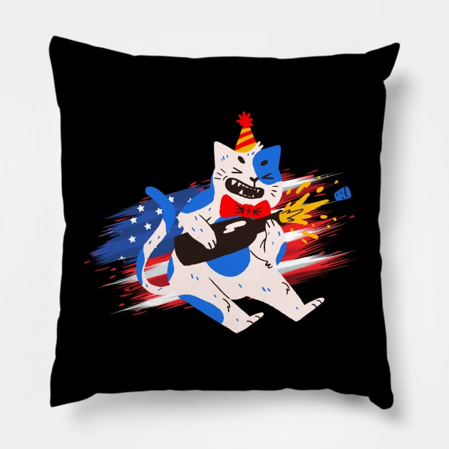 American Cat 4th of July Party Pillow by LadyAga