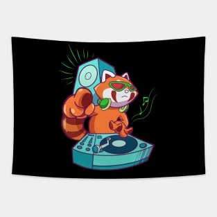 Cartoon red panda DJ at turntable Tapestry